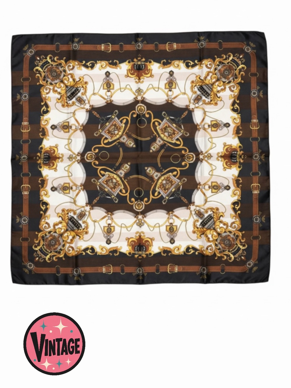 VTN Equestrian Baroque Horse Riding Belt Print Square Scarf Foulard